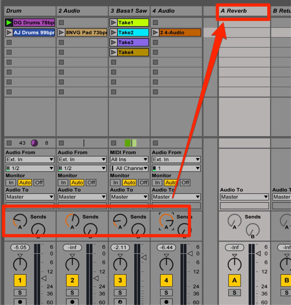 エフェクトのセンドリターン Ableton Live 使い方