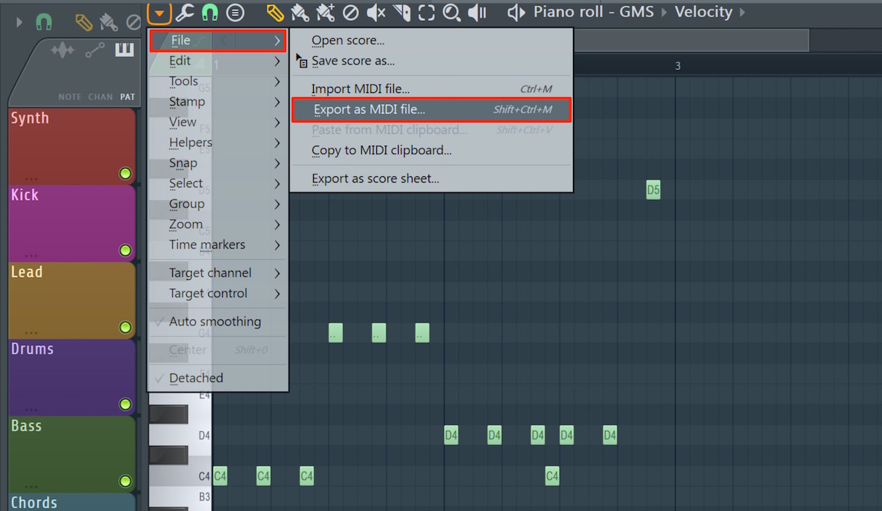 Export as MIDI file