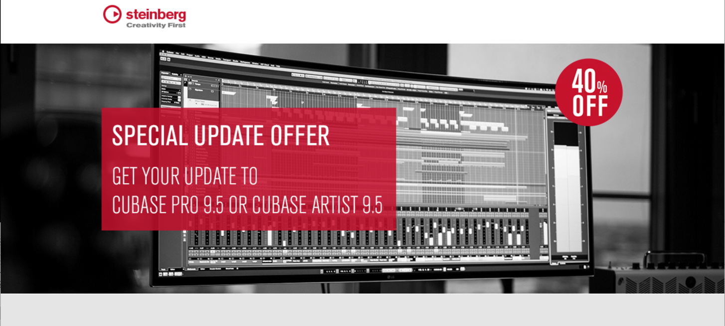 【期間限定】Cubase Pro 9.5 / Cubase Artist 9.5 へのアップデートが40%オフ