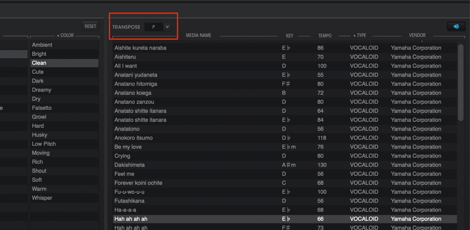 TRANSPOSE VOCALOID5 Editor