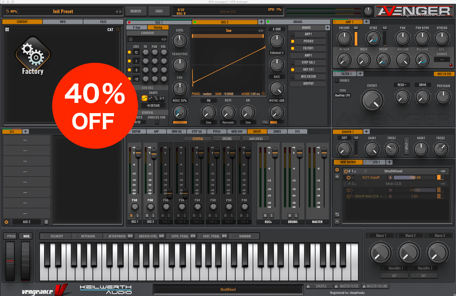 【40%OFF】大人気ソフトシンセ Vengeance Sound Avenger がセール中!