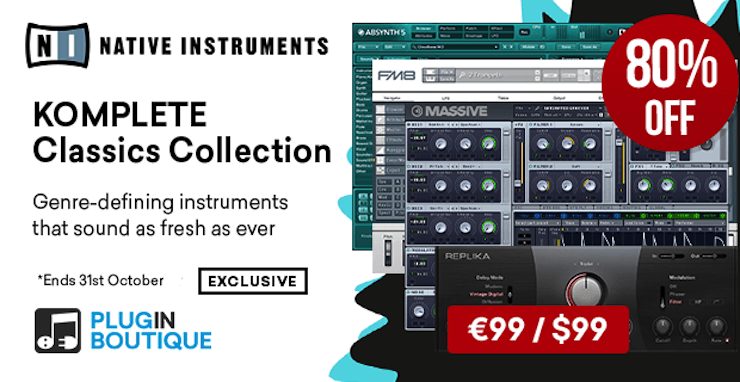 【80%OFF】Native Instrumentsの3種のレジェンドシンセ+ディレイをバンドルしたKomplete Classics Collectionがセール中!